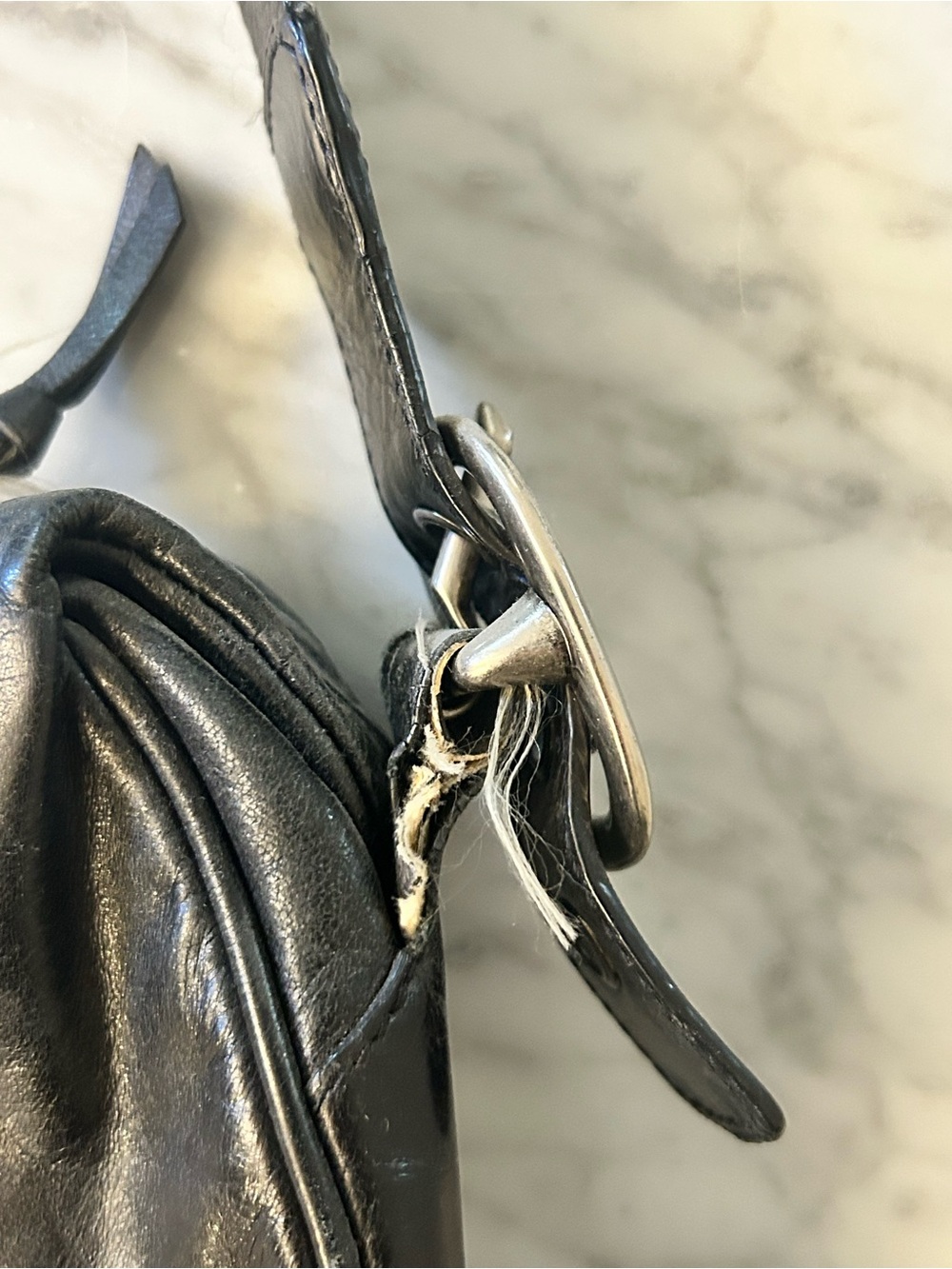 DKNY Black Leather Hobo Shoulder Bag with Silver Hardware - Picture 4 of 9
